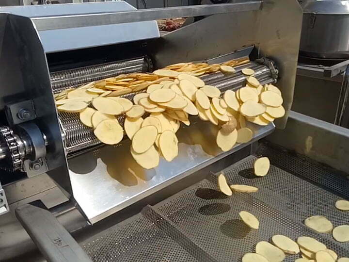 Fried chips production in factory